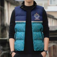 Queensland Samoa Custom Sleeveless Puffer Jacket Blue Pacific Polynesian Tribal Pattern LT9 - Polynesian Pride
