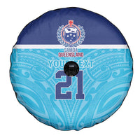Queensland Samoa Custom Spare Tire Cover Blue Pacific Polynesian Tribal Pattern