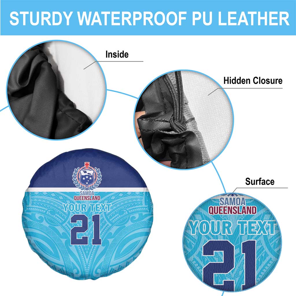 Queensland Samoa Custom Spare Tire Cover Blue Pacific Polynesian Tribal Pattern