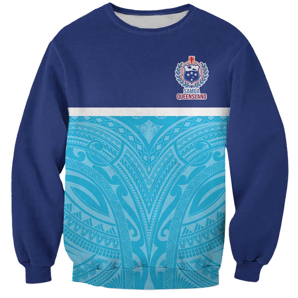 Queensland Samoa Custom Sweatshirt Blue Pacific Polynesian Tribal Pattern LT9 Unisex Blue - Polynesian Pride