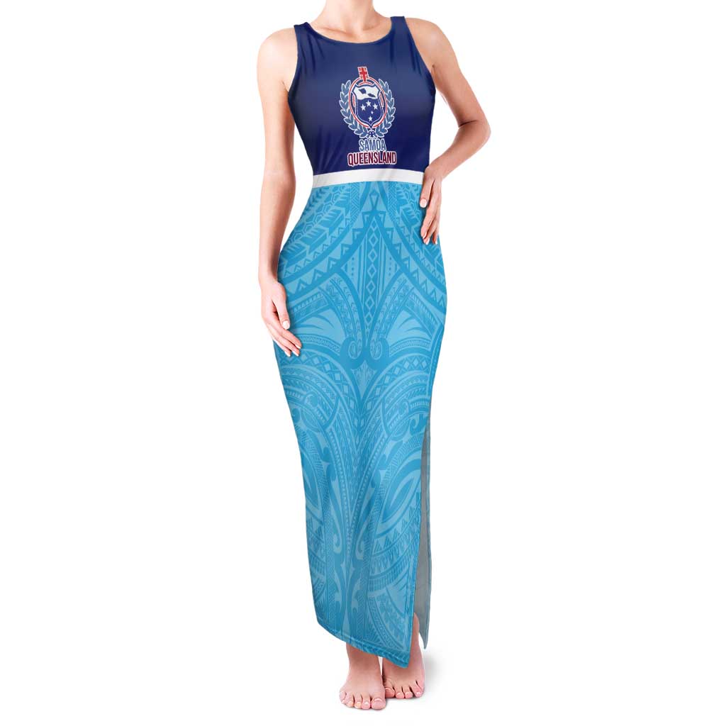 Queensland Samoa Custom Tank Maxi Dress Blue Pacific Polynesian Tribal Pattern LT9 Women Blue - Polynesian Pride