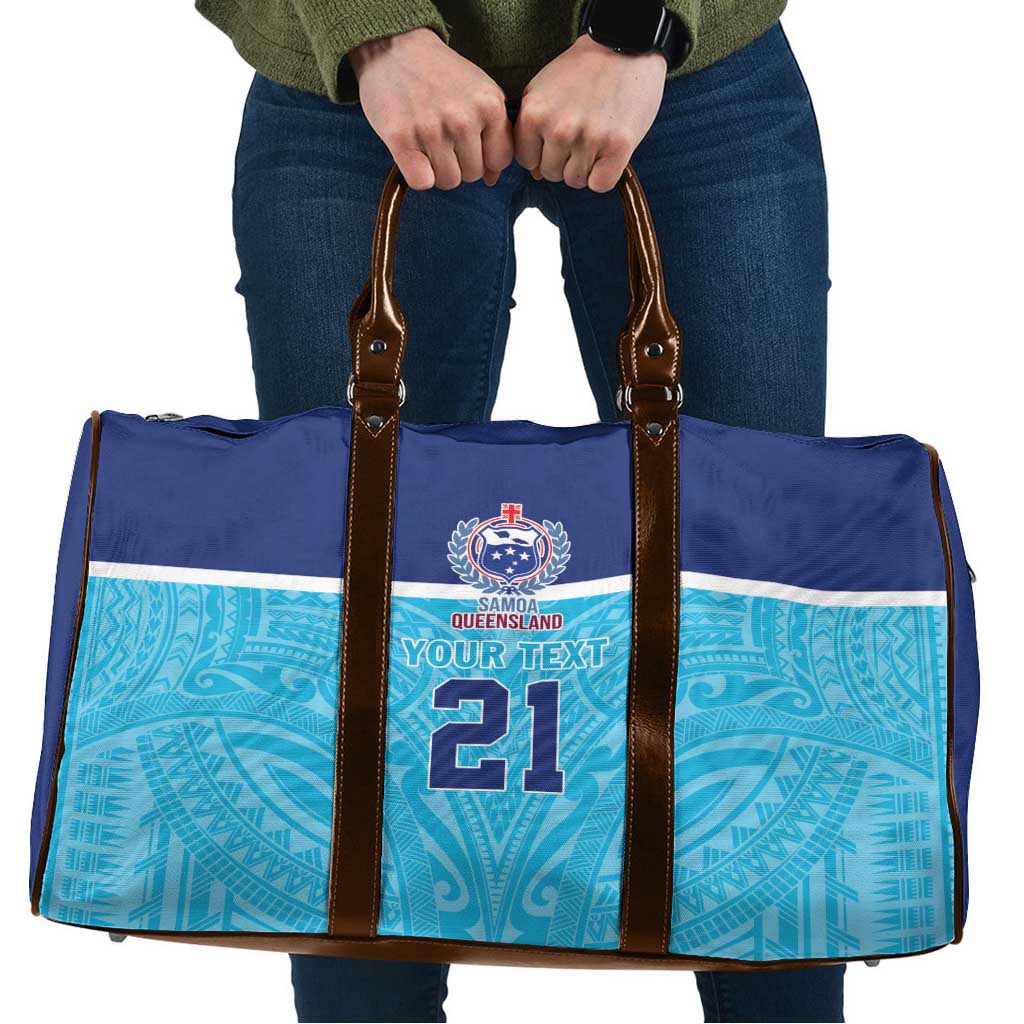 Queensland Samoa Custom Travel Bag Blue Pacific Polynesian Tribal Pattern - Polynesian Pride
