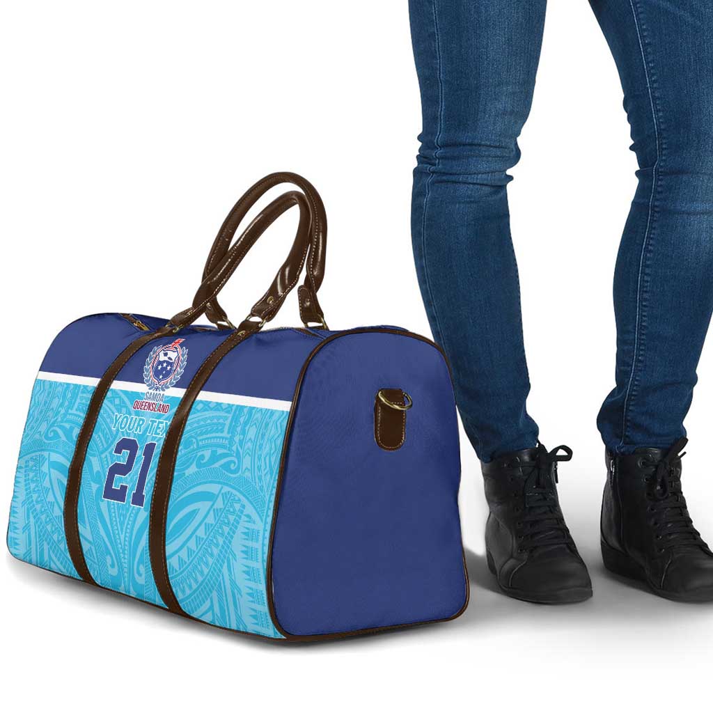 Queensland Samoa Custom Travel Bag Blue Pacific Polynesian Tribal Pattern - Polynesian Pride