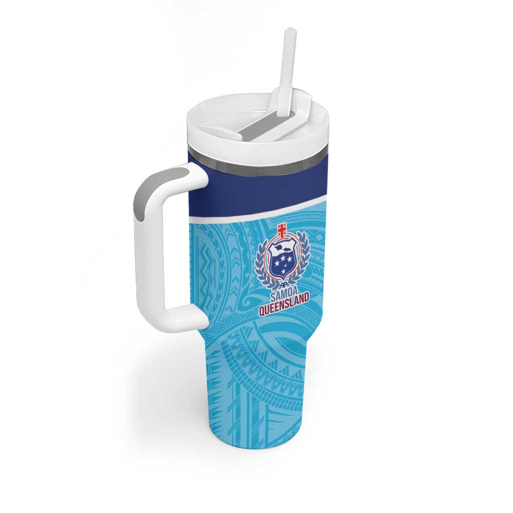 Queensland Samoa Custom Tumbler With Handle Blue Pacific Polynesian Tribal Pattern