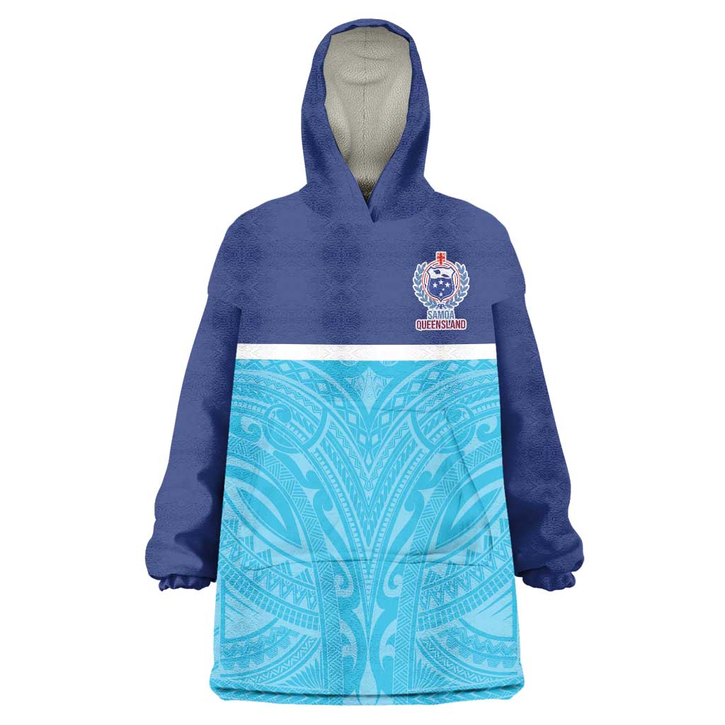 Queensland Samoa Custom Wearable Blanket Hoodie Blue Pacific Polynesian Tribal Pattern LT9 One Size Blue - Polynesian Pride