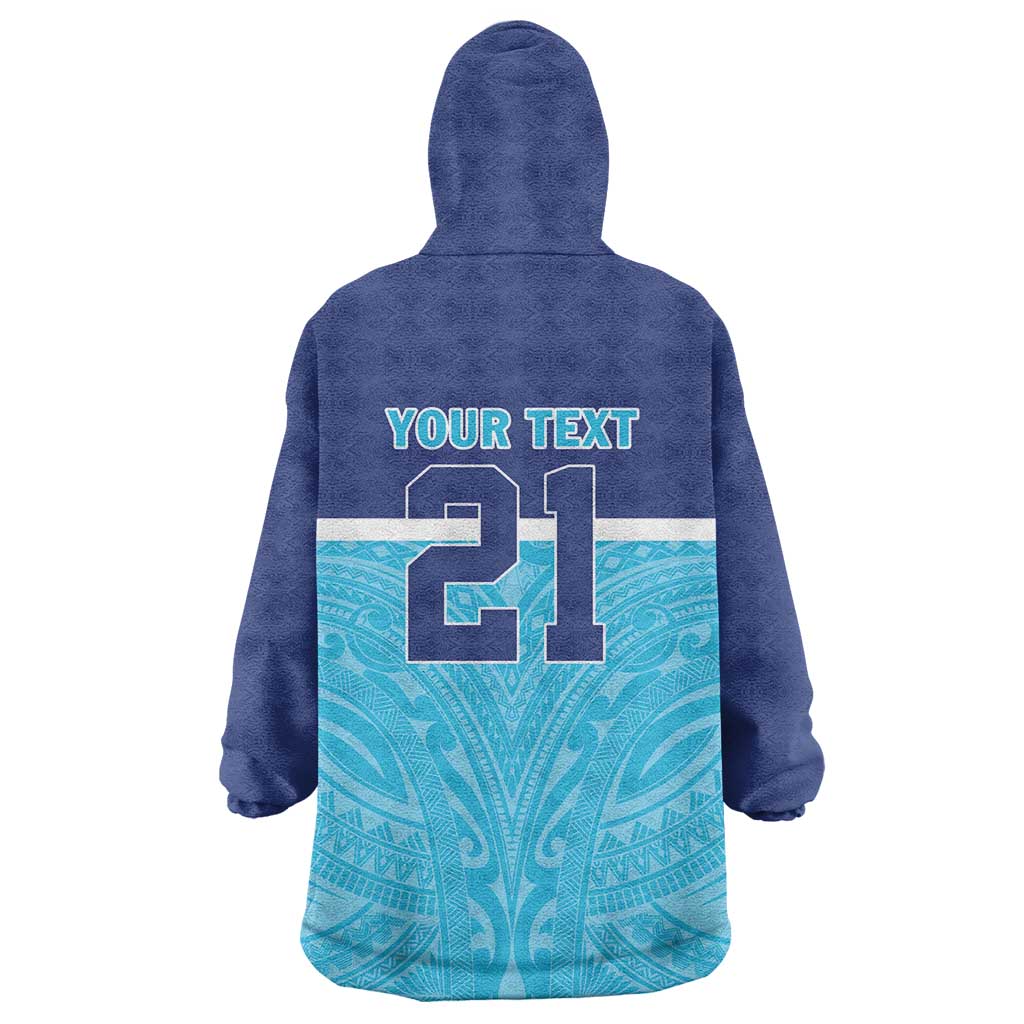 Queensland Samoa Custom Wearable Blanket Hoodie Blue Pacific Polynesian Tribal Pattern LT9 - Polynesian Pride