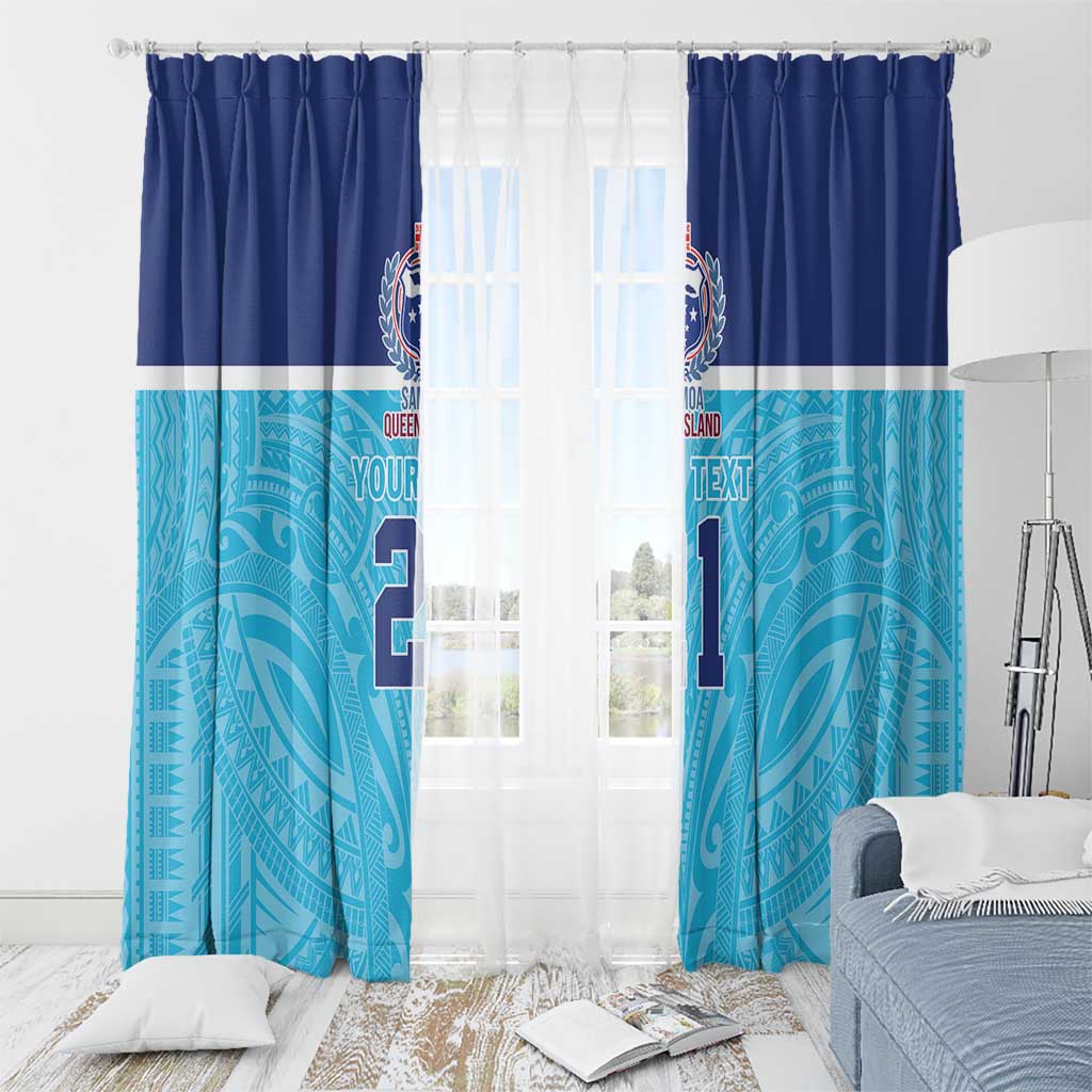 Queensland Samoa Custom Window Curtain Blue Pacific Polynesian Tribal Pattern