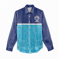 Queensland Samoa Custom Women Casual Shirt Blue Pacific Polynesian Tribal Pattern