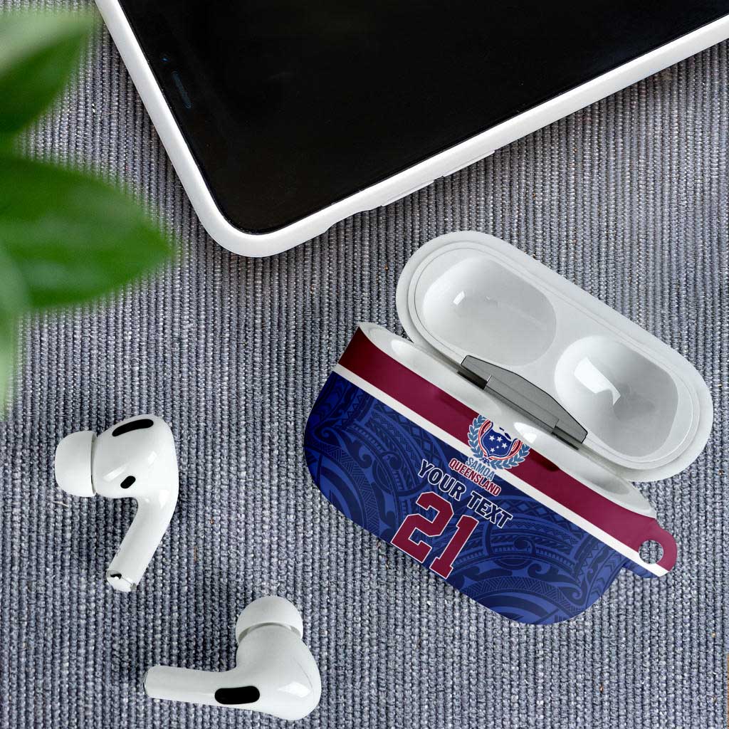 Queensland Samoa Custom AirPods Case Maroon-Blue Pacific Polynesian Tribal Pattern LT9 - Polynesian Pride