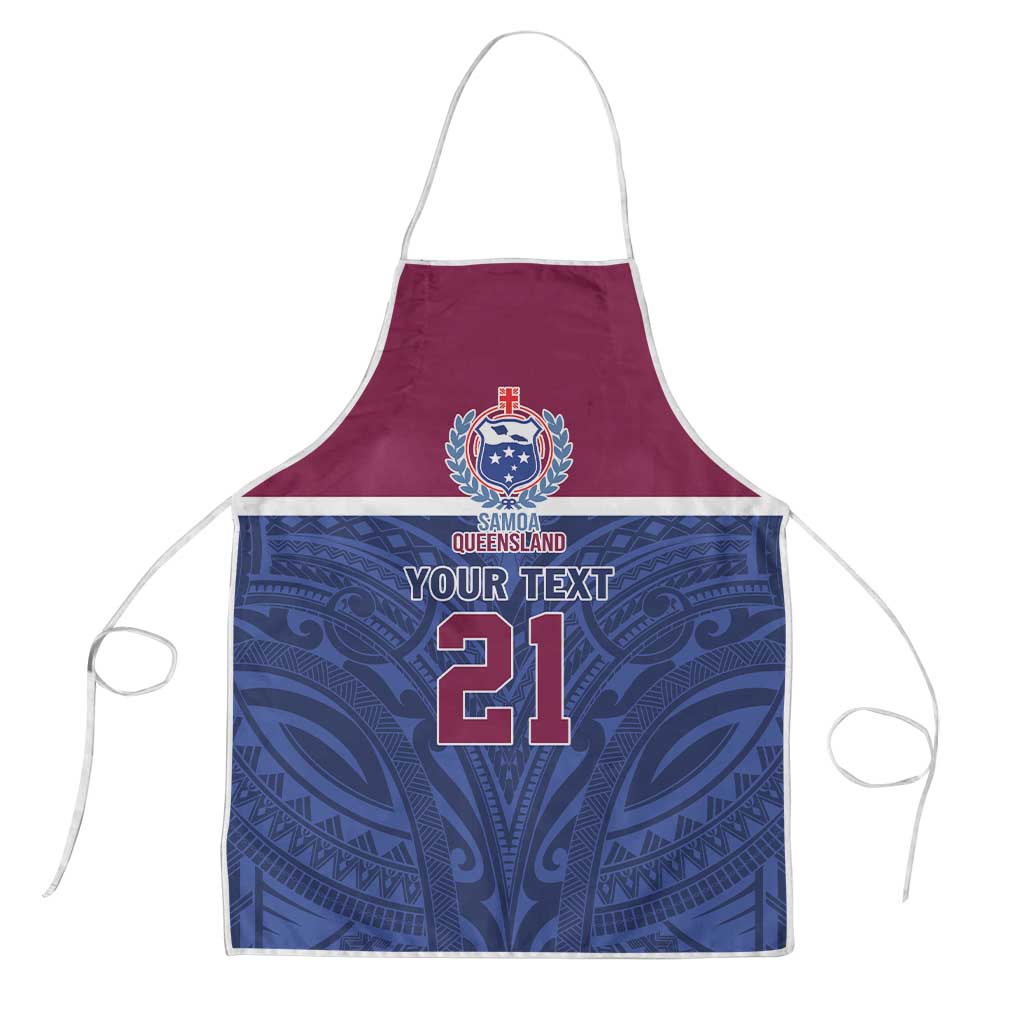 Queensland Samoa Custom Apron Maroon-Blue Pacific Polynesian Tribal Pattern LT9 Dark Blue - Polynesian Pride