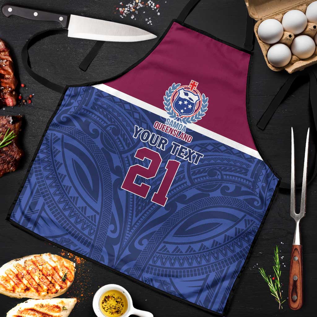 Queensland Samoa Custom Apron Maroon-Blue Pacific Polynesian Tribal Pattern LT9 Dark Blue - Polynesian Pride