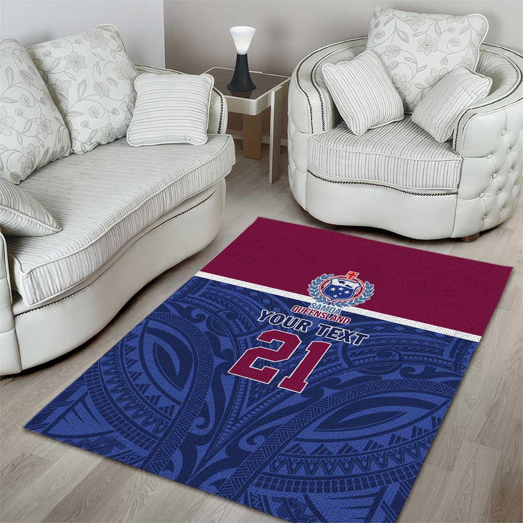Queensland Samoa Custom Area Rug Maroon-Blue Pacific Polynesian Tribal Pattern