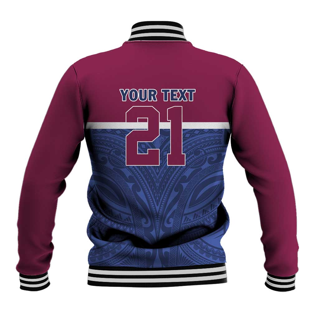 Queensland Samoa Custom Baseball Jacket Maroon-Blue Pacific Polynesian Tribal Pattern LT9 - Polynesian Pride
