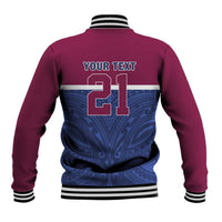 Queensland Samoa Custom Baseball Jacket Maroon-Blue Pacific Polynesian Tribal Pattern LT9 - Polynesian Pride