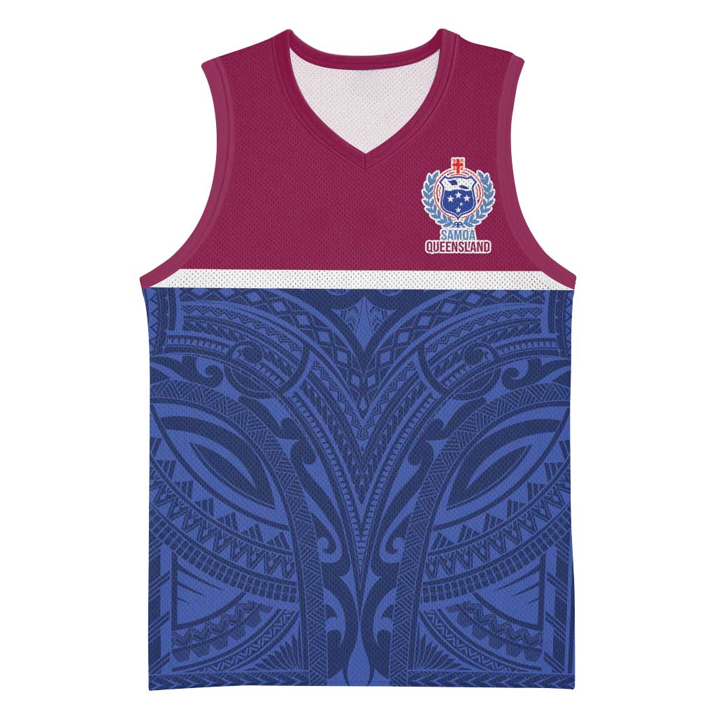Queensland Samoa Custom Basketball Jersey Maroon-Blue Pacific Polynesian Tribal Pattern LT9 Unisex Dark Blue - Polynesian Pride