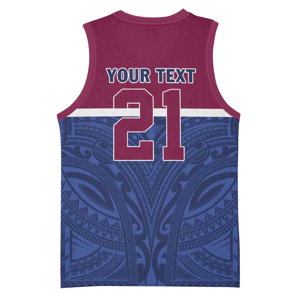 Queensland Samoa Custom Basketball Jersey Maroon-Blue Pacific Polynesian Tribal Pattern LT9 - Polynesian Pride
