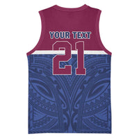 Queensland Samoa Custom Basketball Jersey Maroon-Blue Pacific Polynesian Tribal Pattern LT9 - Polynesian Pride