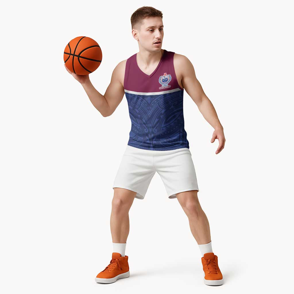 Queensland Samoa Custom Basketball Jersey Maroon-Blue Pacific Polynesian Tribal Pattern LT9 - Polynesian Pride