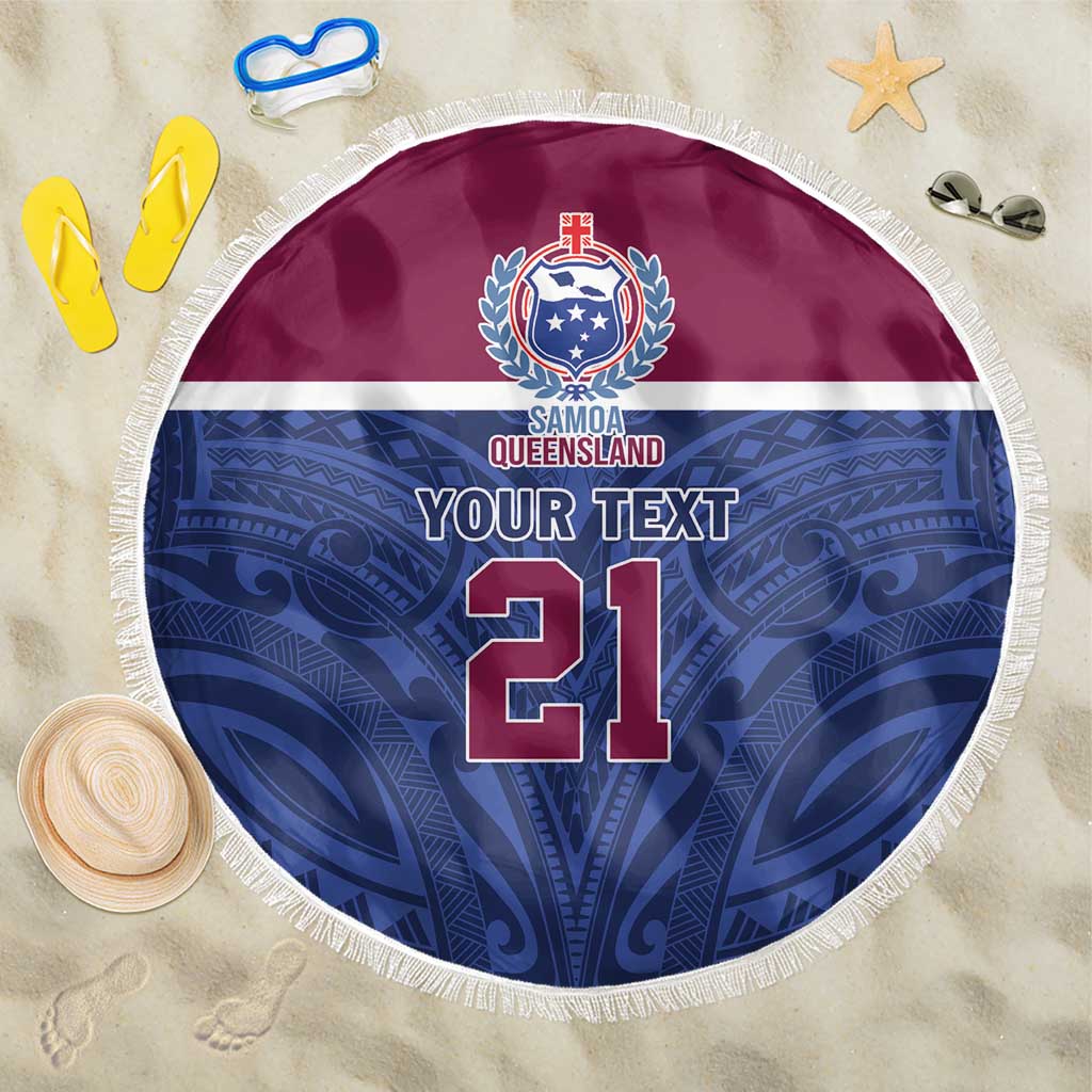 Queensland Samoa Custom Beach Blanket Maroon-Blue Pacific Polynesian Tribal Pattern LT9 One Size 150cm Dark Blue - Polynesian Pride