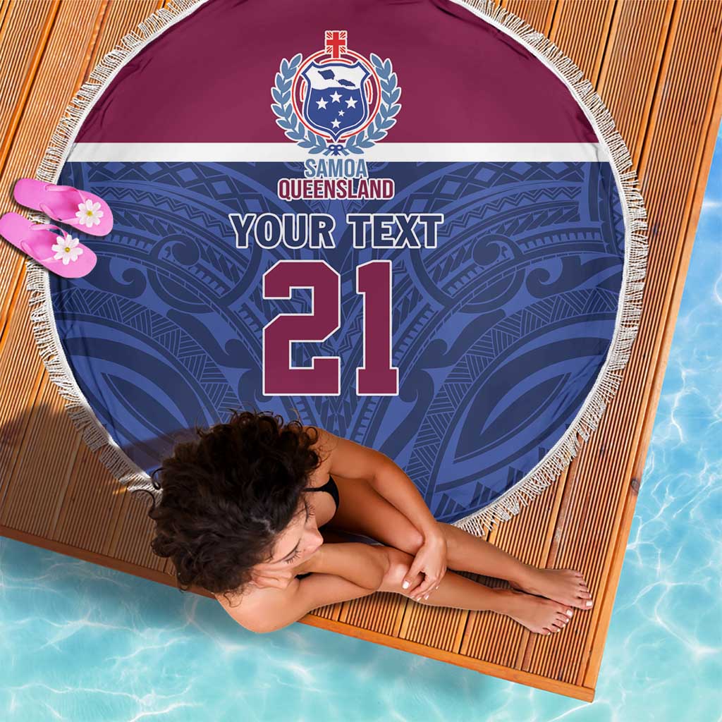 Queensland Samoa Custom Beach Blanket Maroon-Blue Pacific Polynesian Tribal Pattern LT9 - Polynesian Pride
