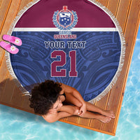 Queensland Samoa Custom Beach Blanket Maroon-Blue Pacific Polynesian Tribal Pattern LT9 - Polynesian Pride