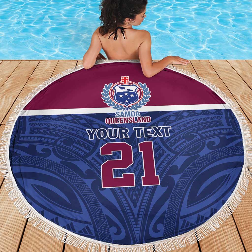Queensland Samoa Custom Beach Blanket Maroon-Blue Pacific Polynesian Tribal Pattern LT9 - Polynesian Pride