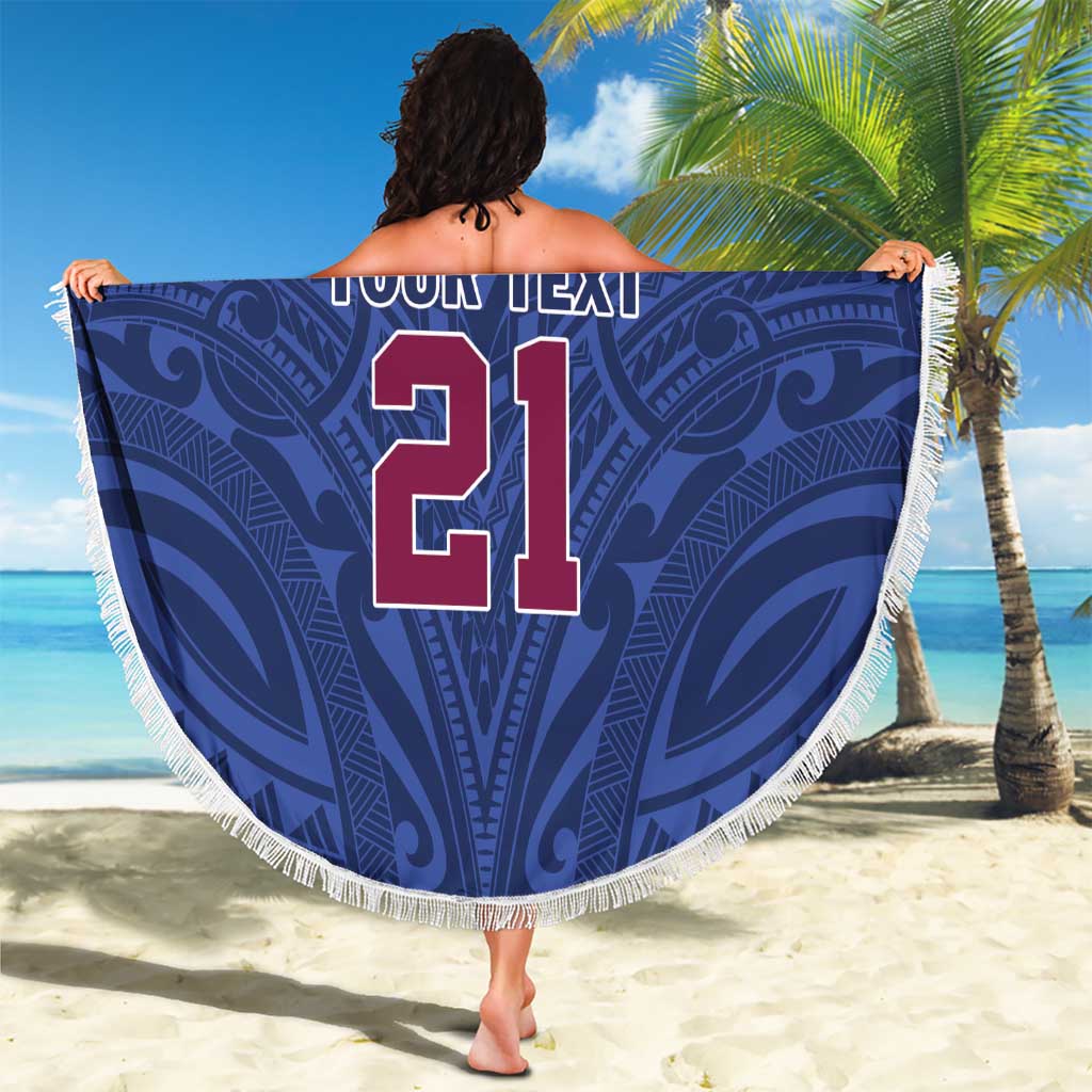 Queensland Samoa Custom Beach Blanket Maroon-Blue Pacific Polynesian Tribal Pattern LT9 - Polynesian Pride