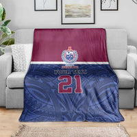 Queensland Samoa Custom Blanket Maroon-Blue Pacific Polynesian Tribal Pattern