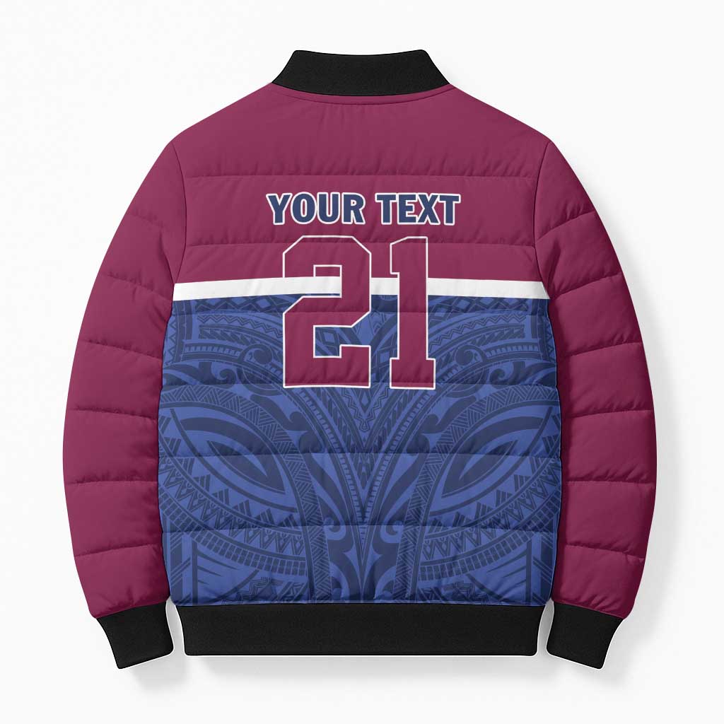 Queensland Samoa Custom Bomber Puffer Jacket Maroon-Blue Pacific Polynesian Tribal Pattern LT9 - Polynesian Pride