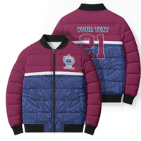 Queensland Samoa Custom Bomber Puffer Jacket Maroon-Blue Pacific Polynesian Tribal Pattern LT9 - Polynesian Pride