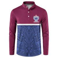 Queensland Samoa Custom Button Sweatshirt Maroon-Blue Pacific Polynesian Tribal Pattern LT9 Dark Blue - Polynesian Pride