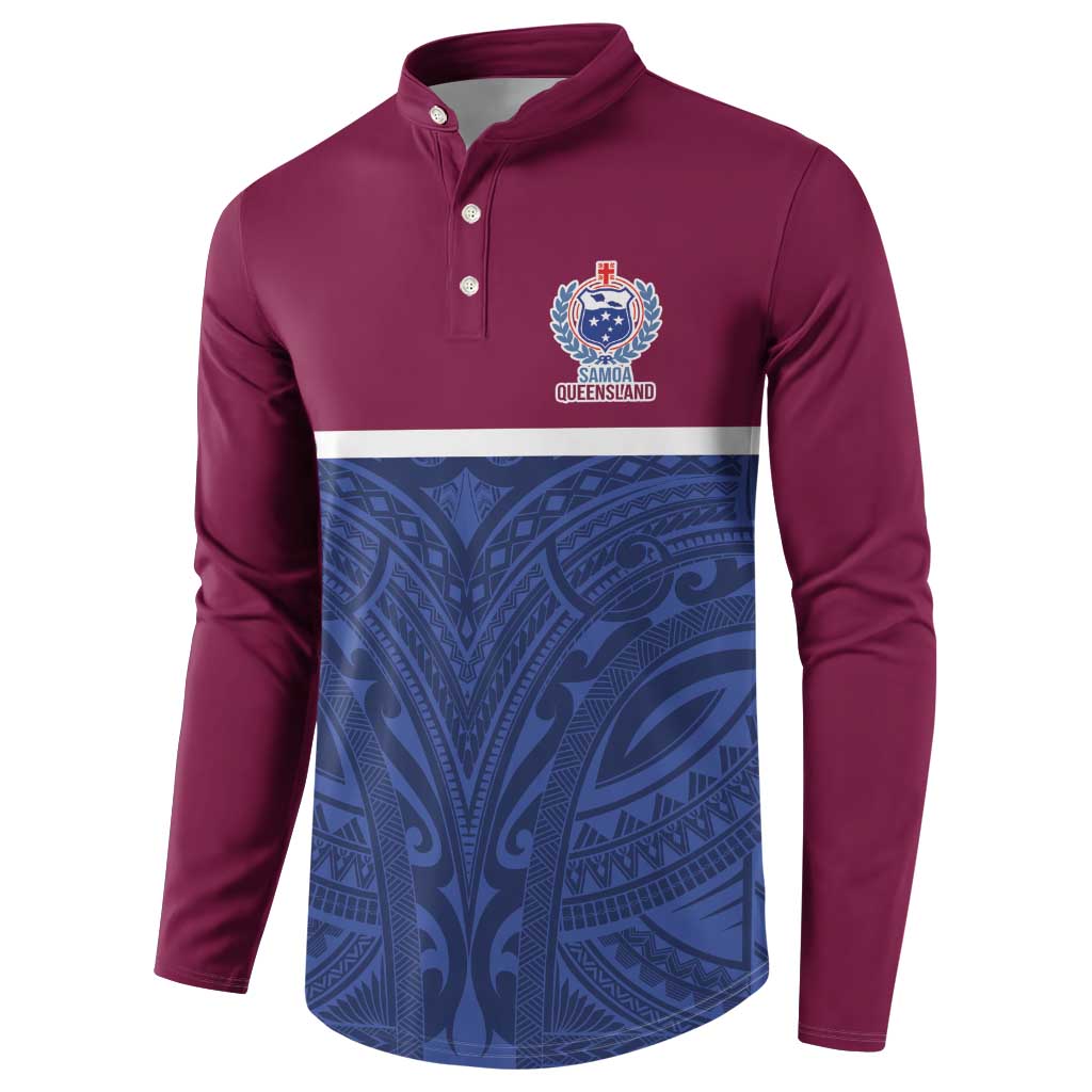 Queensland Samoa Custom Button Sweatshirt Maroon-Blue Pacific Polynesian Tribal Pattern LT9 - Polynesian Pride