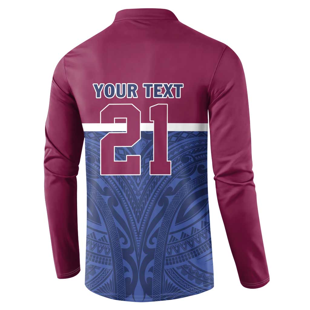 Queensland Samoa Custom Button Sweatshirt Maroon-Blue Pacific Polynesian Tribal Pattern LT9 - Polynesian Pride
