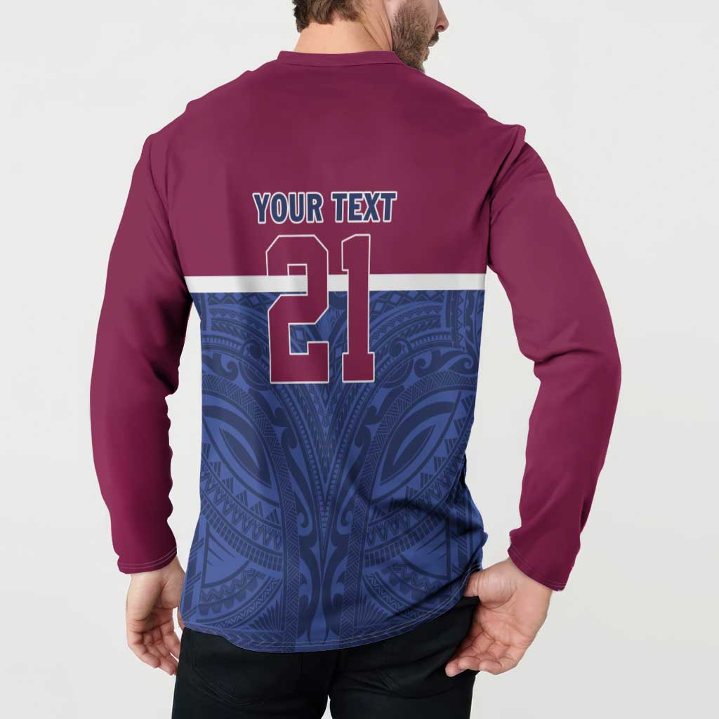 Queensland Samoa Custom Button Sweatshirt Maroon-Blue Pacific Polynesian Tribal Pattern LT9 - Polynesian Pride