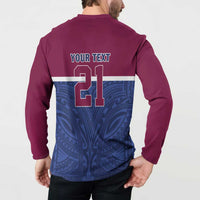 Queensland Samoa Custom Button Sweatshirt Maroon-Blue Pacific Polynesian Tribal Pattern LT9 - Polynesian Pride