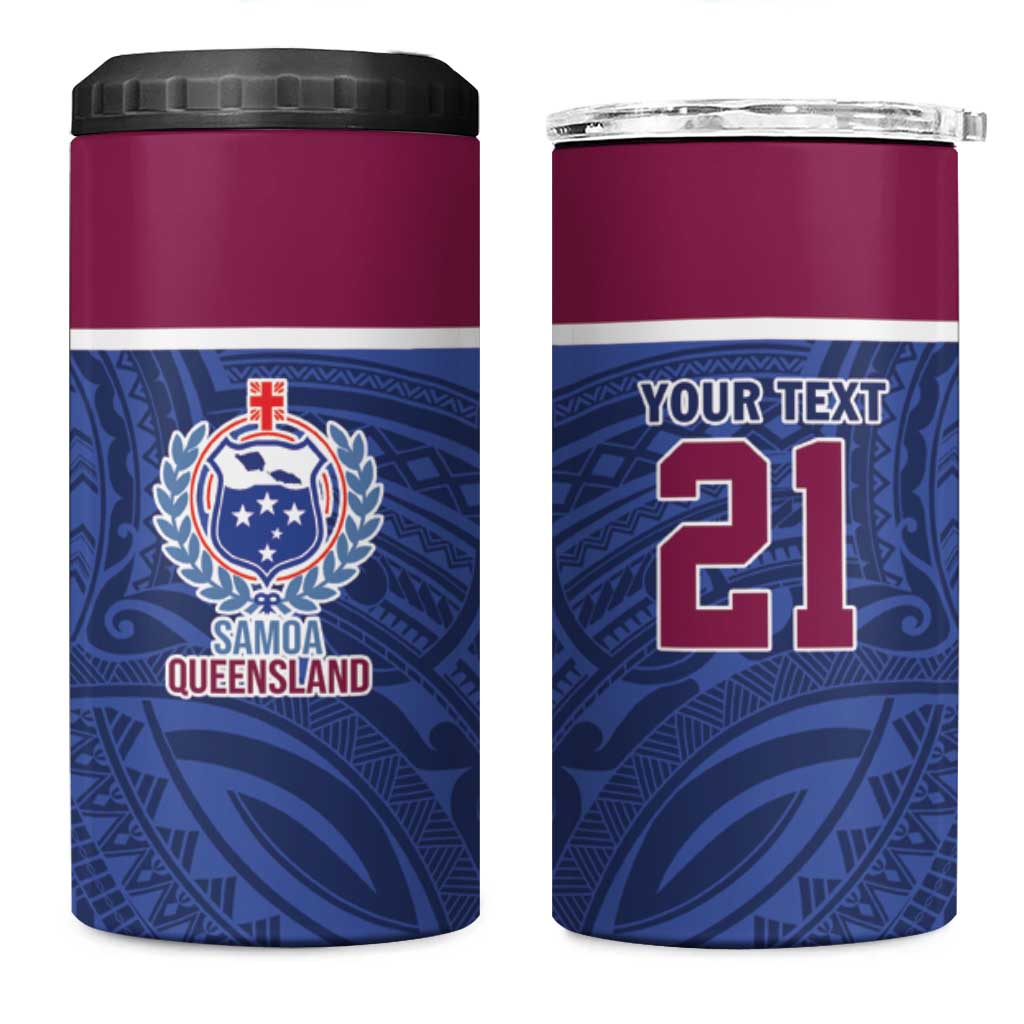 Queensland Samoa Custom 4 in 1 Can Cooler Tumbler Maroon-Blue Pacific Polynesian Tribal Pattern LT9 One Size: 16 oz Dark Blue - Polynesian Pride