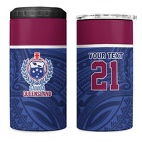 Queensland Samoa Custom 4 in 1 Can Cooler Tumbler Maroon-Blue Pacific Polynesian Tribal Pattern LT9 One Size: 16 oz Dark Blue - Polynesian Pride