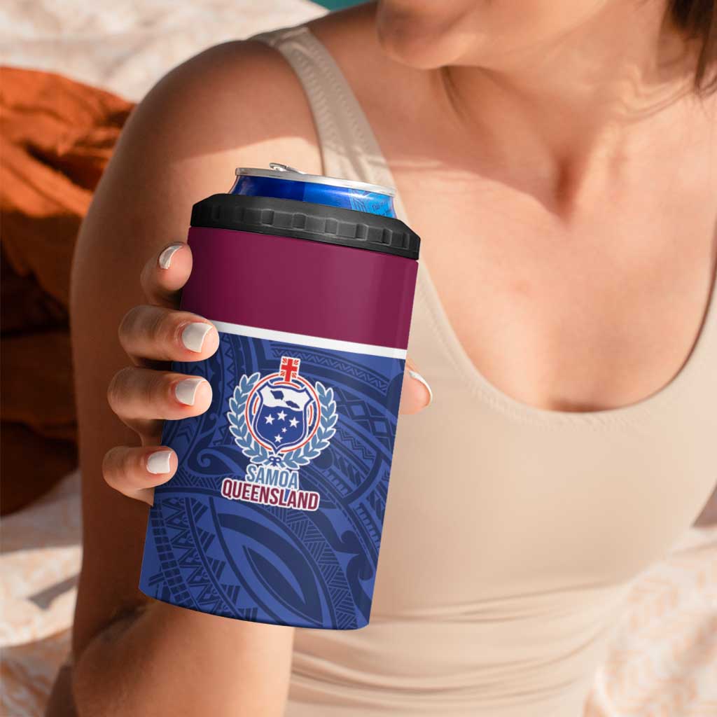 Queensland Samoa Custom 4 in 1 Can Cooler Tumbler Maroon-Blue Pacific Polynesian Tribal Pattern LT9 - Polynesian Pride