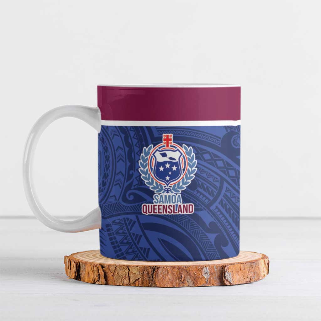 Queensland Samoa Custom Ceramic Mug Maroon-Blue Pacific Polynesian Tribal Pattern LT9 Dark Blue - Polynesian Pride