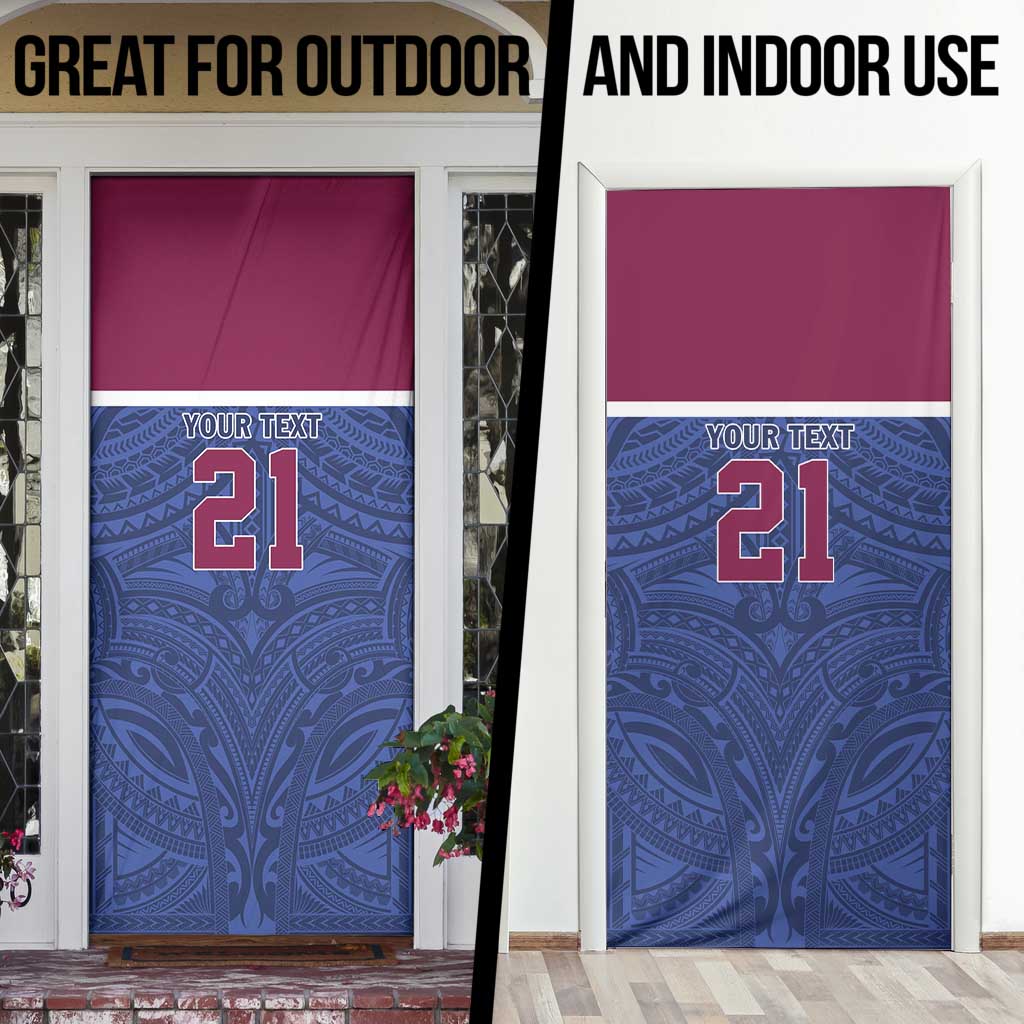 Queensland Samoa Custom Door Cover Maroon-Blue Pacific Polynesian Tribal Pattern LT9 - Polynesian Pride
