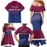 Queensland Samoa Custom Family Matching Mermaid Dress and Hawaiian Shirt Maroon-Blue Pacific Polynesian Tribal Pattern