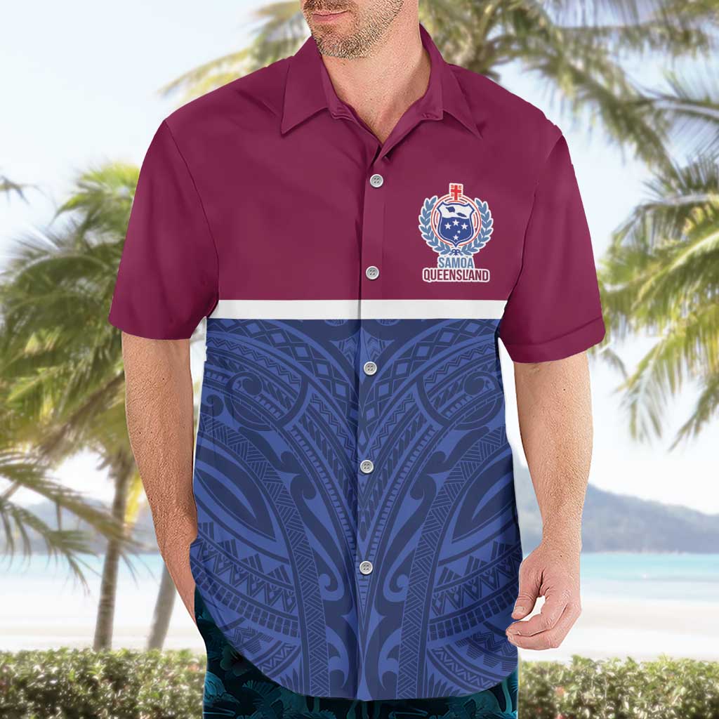 Queensland Samoa Custom Hawaiian Shirt Maroon-Blue Pacific Polynesian Tribal Pattern LT9 - Polynesian Pride