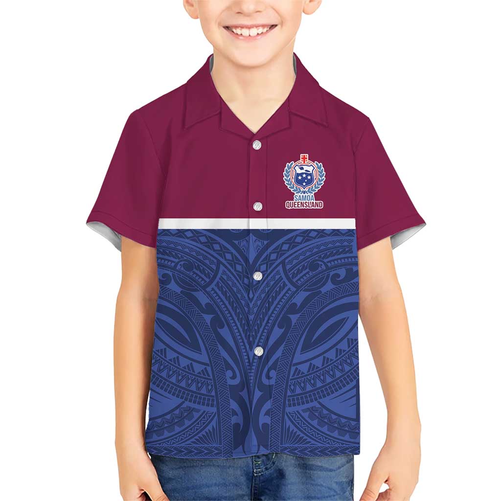 Queensland Samoa Custom Hawaiian Shirt Maroon-Blue Pacific Polynesian Tribal Pattern LT9 - Polynesian Pride