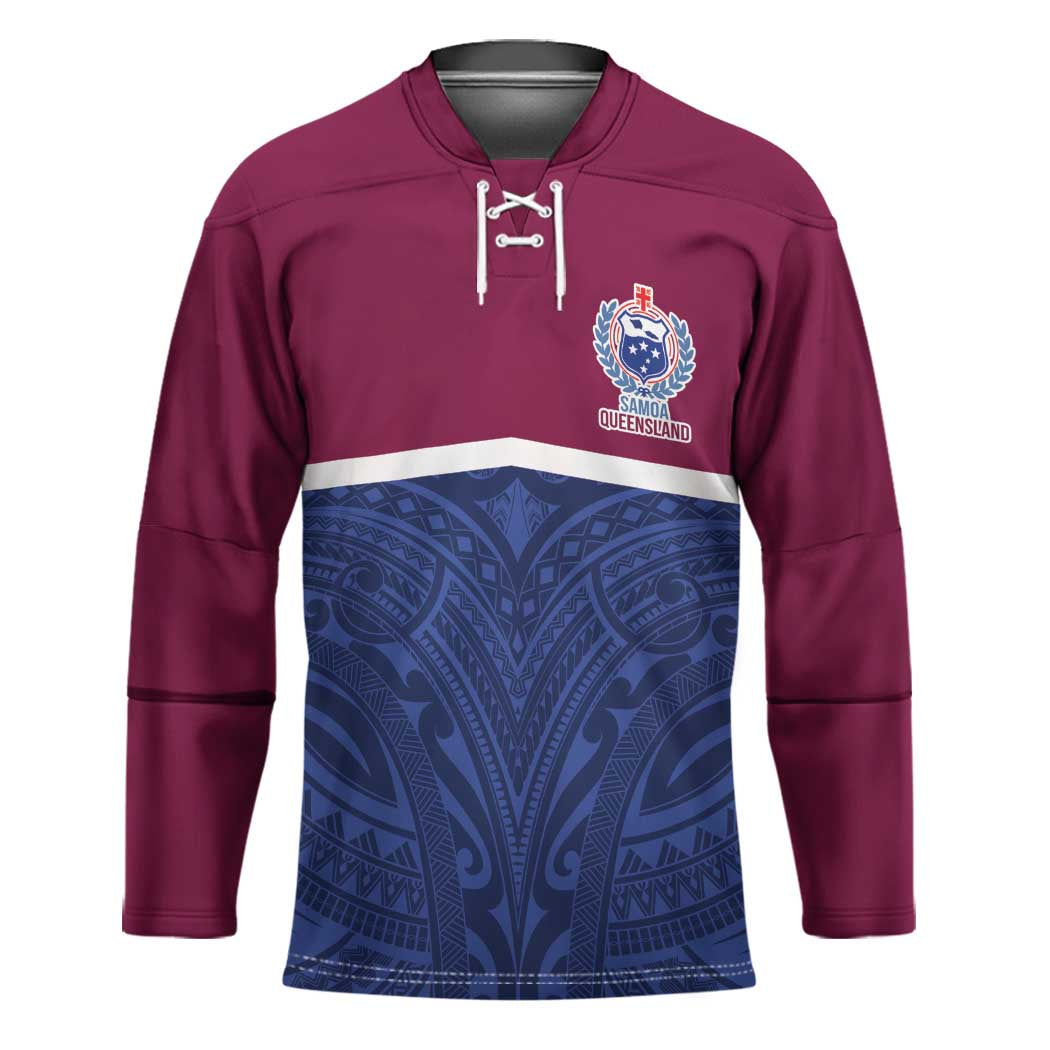 Queensland Samoa Custom Hockey Jersey Maroon-Blue Pacific Polynesian Tribal Pattern LT9 Unisex Dark Blue - Polynesian Pride