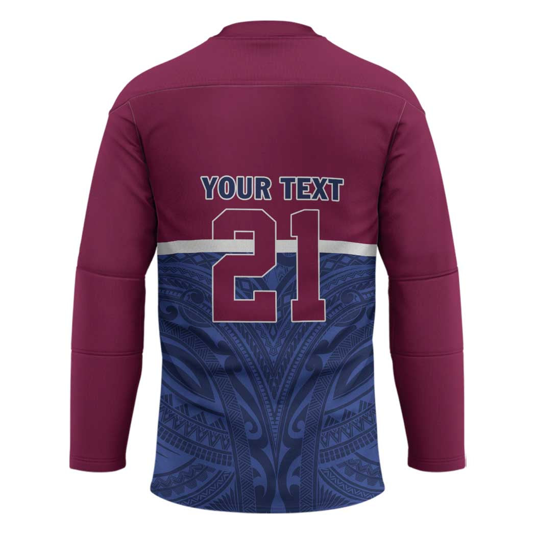 Queensland Samoa Custom Hockey Jersey Maroon-Blue Pacific Polynesian Tribal Pattern LT9 - Polynesian Pride