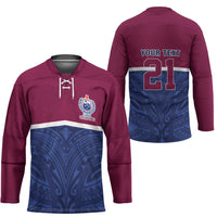 Queensland Samoa Custom Hockey Jersey Maroon-Blue Pacific Polynesian Tribal Pattern LT9 - Polynesian Pride