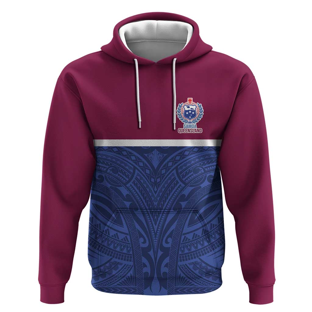 Queensland Samoa Custom Hoodie Maroon-Blue Pacific Polynesian Tribal Pattern