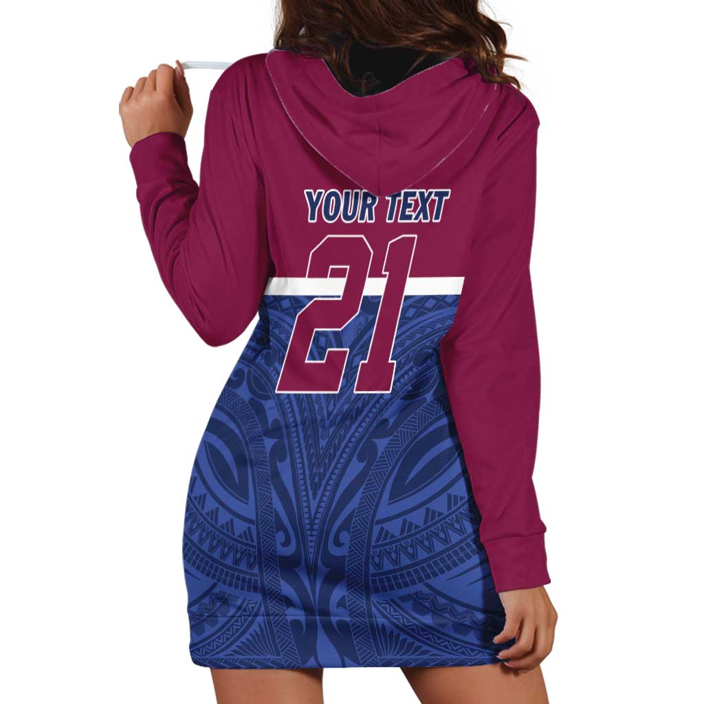 Queensland Samoa Custom Hoodie Dress Maroon-Blue Pacific Polynesian Tribal Pattern LT9 - Polynesian Pride