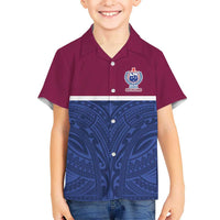 Queensland Samoa Custom Kid Hawaiian Shirt Maroon-Blue Pacific Polynesian Tribal Pattern