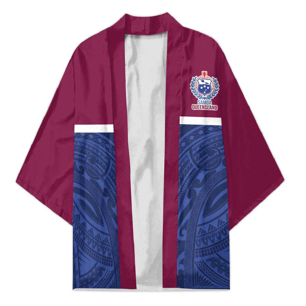Queensland Samoa Custom Kimono Maroon-Blue Pacific Polynesian Tribal Pattern LT9 Unisex Dark Blue - Polynesian Pride